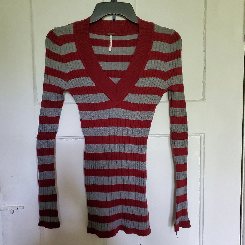 Red and gray stripe sweater